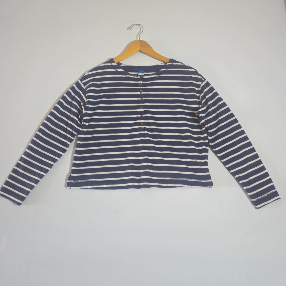 Old Navy Long-Sleeve Henley T-Shirt Womens XS Navy White Striped Casual Pullover